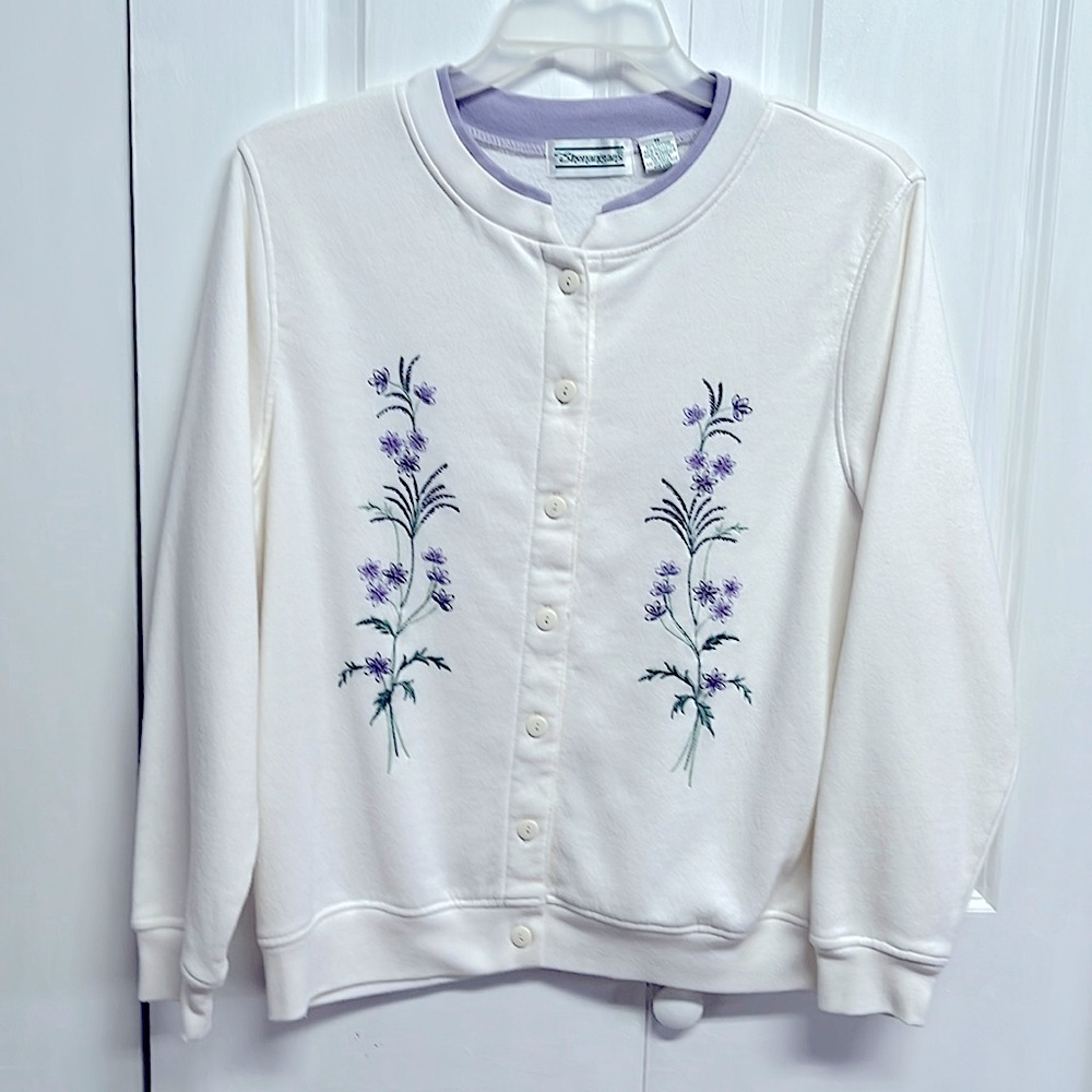 Shenanigans White Purple Floral Print Sweat Jacket Size M
